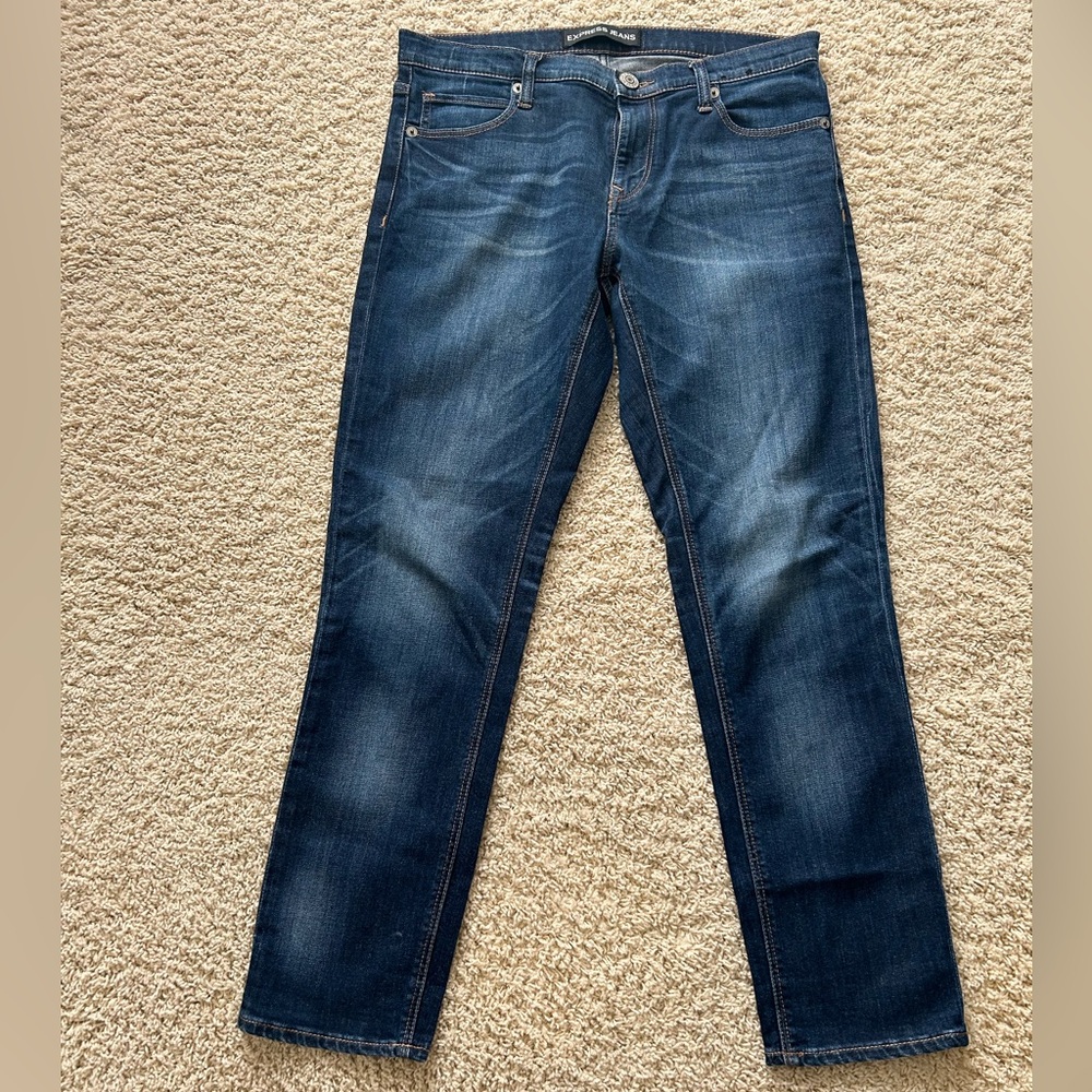 Express Womens Girlfriend Skinny Leg Pockets Blue Denim Jeans